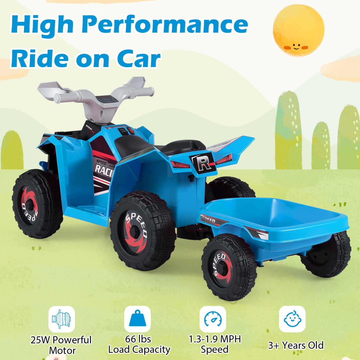 6V Kids Electric ATV Quad Car with Detachable Trailer
