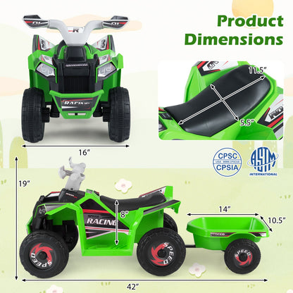 6V Kids Electric ATV Quad Car with Detachable Trailer
