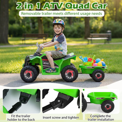 6V Kids Electric ATV Quad Car with Detachable Trailer