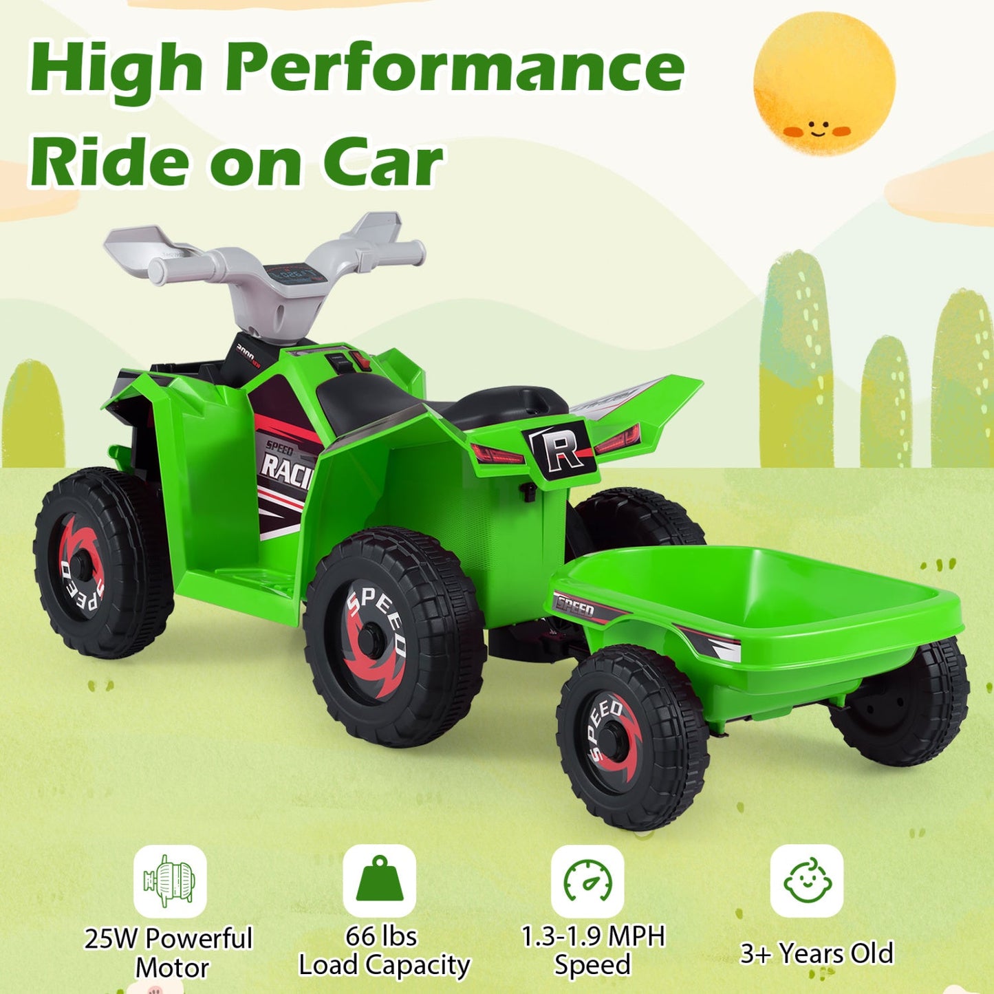 6V Kids Electric ATV Quad Car with Detachable Trailer
