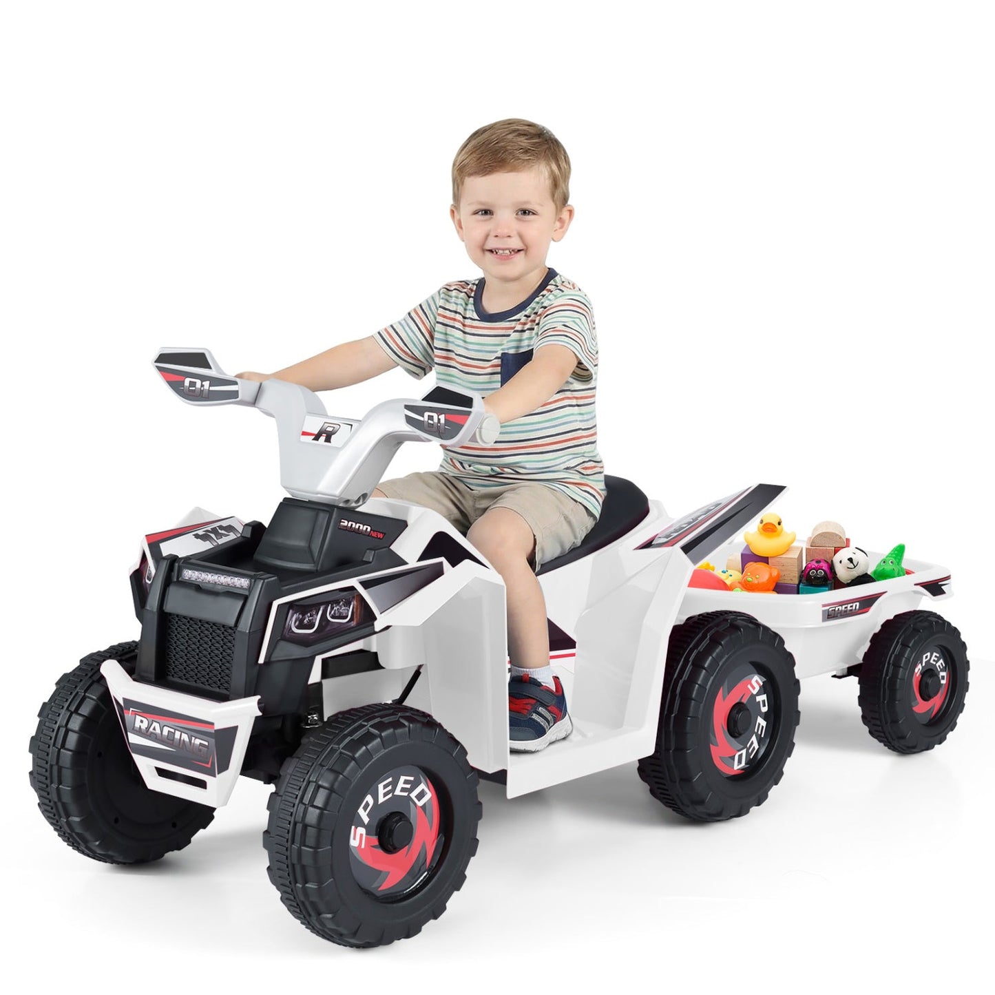 6V Kids Electric ATV Quad Car with Detachable Trailer