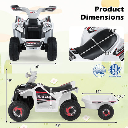 6V Kids Electric ATV Quad Car with Detachable Trailer