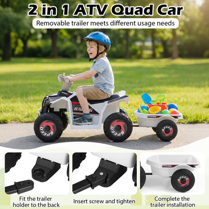 6V Kids Electric ATV Quad Car with Detachable Trailer