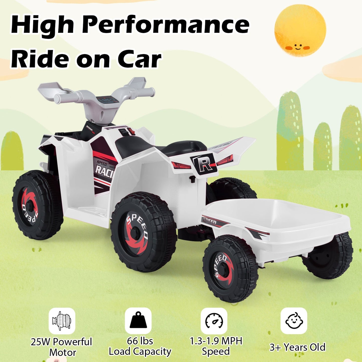 6V Kids Electric ATV Quad Car with Detachable Trailer