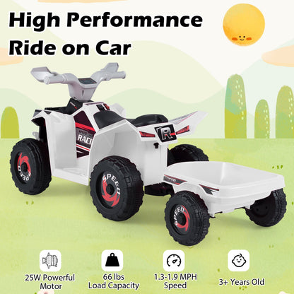 6V Kids Electric ATV Quad Car with Detachable Trailer
