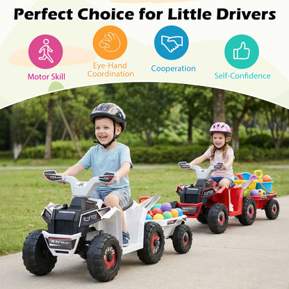 6V Kids Electric ATV Quad Car with Detachable Trailer
