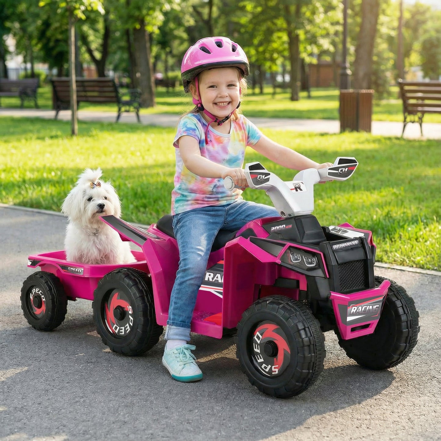 6V Kids Electric ATV Quad Car with Detachable Trailer