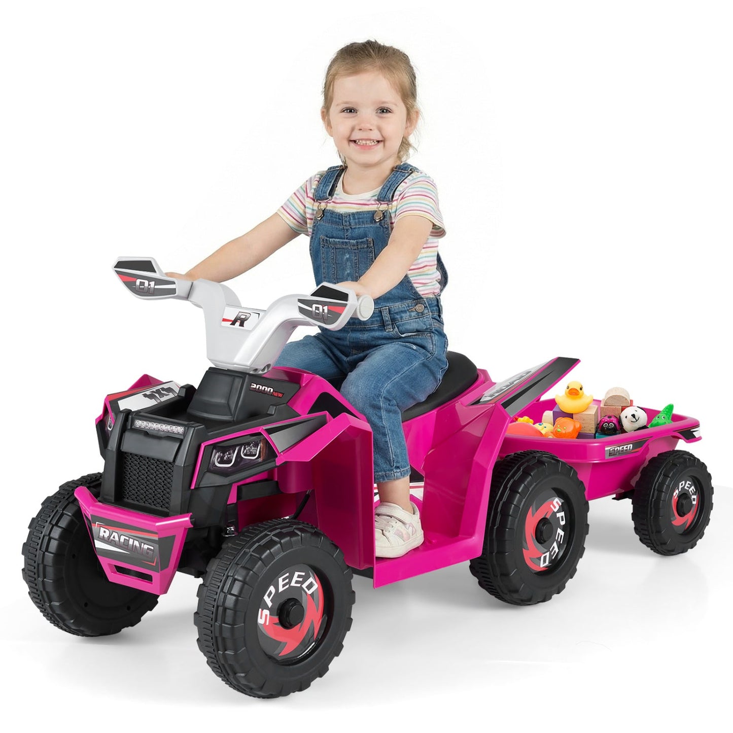6V Kids Electric ATV Quad Car with Detachable Trailer