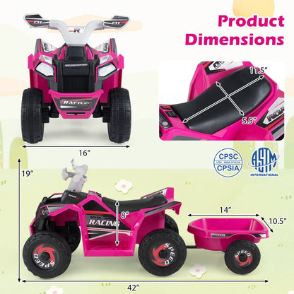 6V Kids Electric ATV Quad Car with Detachable Trailer