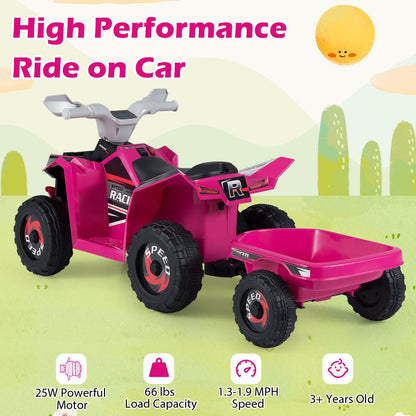 6V Kids Electric ATV Quad Car with Detachable Trailer