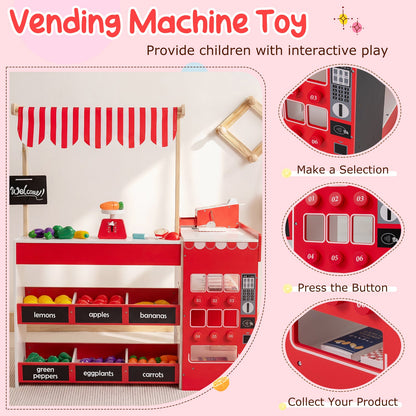Kids Grocery Store Playset Wooden Pretend Play Supermarket with Shopping Cart