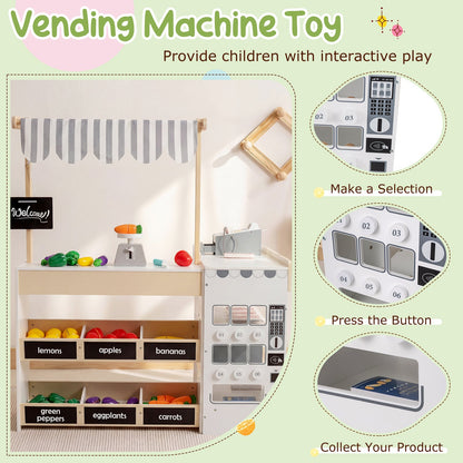 Kids Grocery Store Playset Wooden Pretend Play Supermarket with Shopping Cart