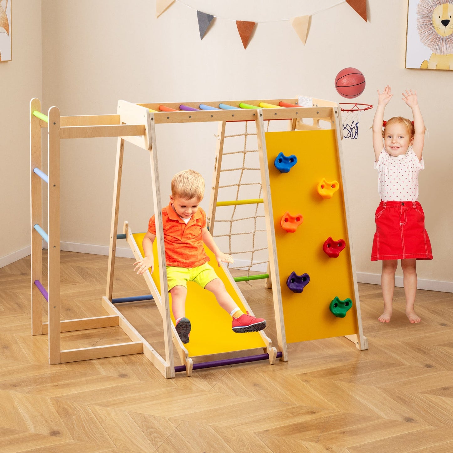 Kids Indoor Playground 6-in-1 Jungle Gym for 3-14 Years Olds