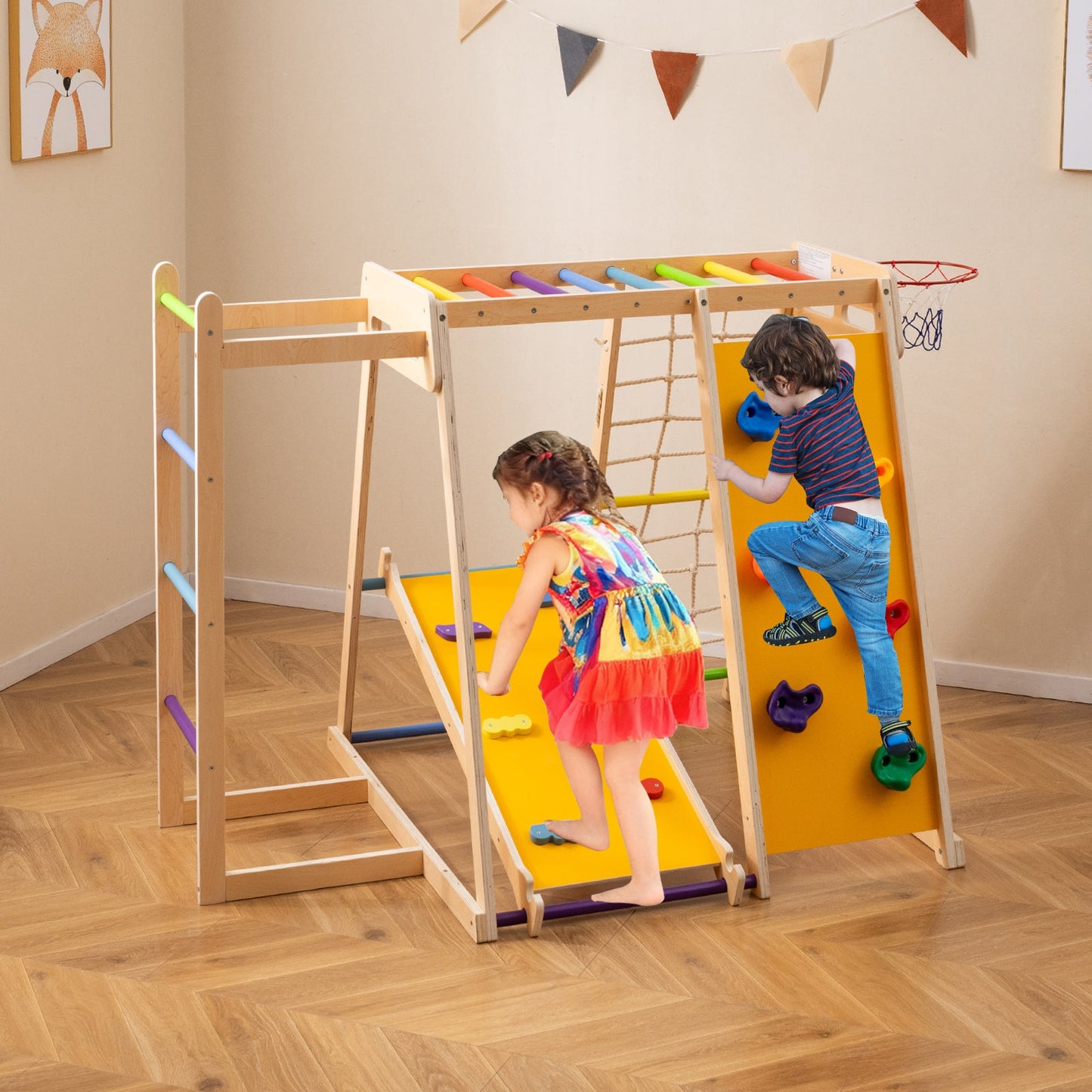 Kids Indoor Playground 6-in-1 Jungle Gym for 3-14 Years Olds
