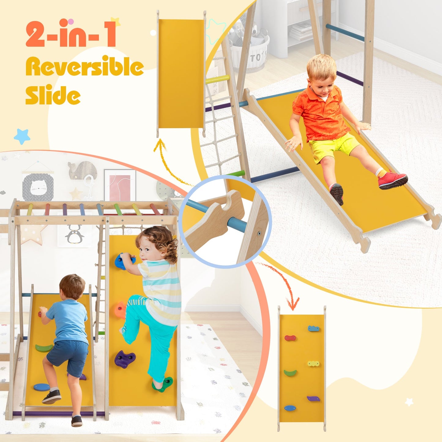 Kids Indoor Playground 6-in-1 Jungle Gym for 3-14 Years Olds
