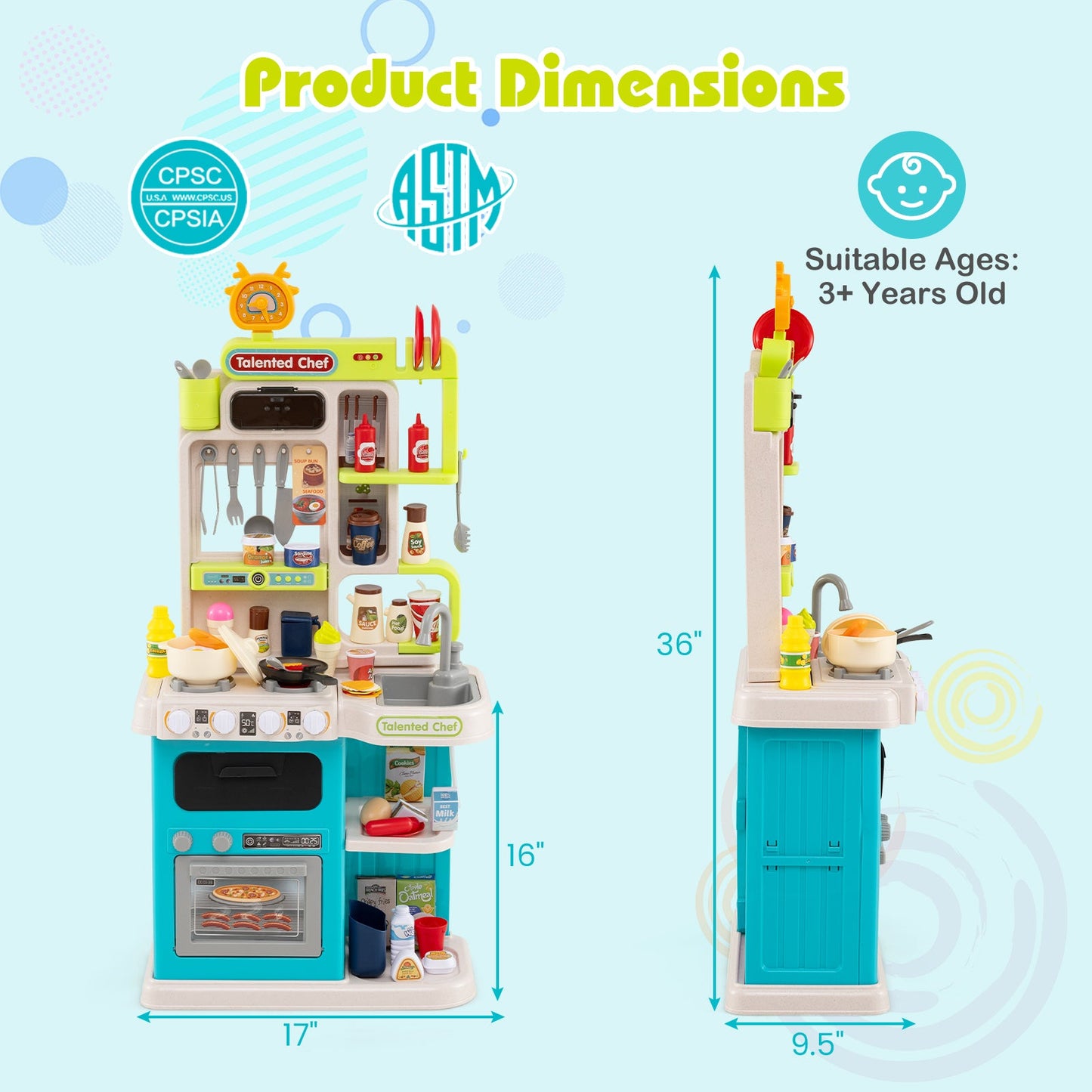 Kids Kitchen Playset Pretend Play Kitchen with Realistic Sounds and Lights