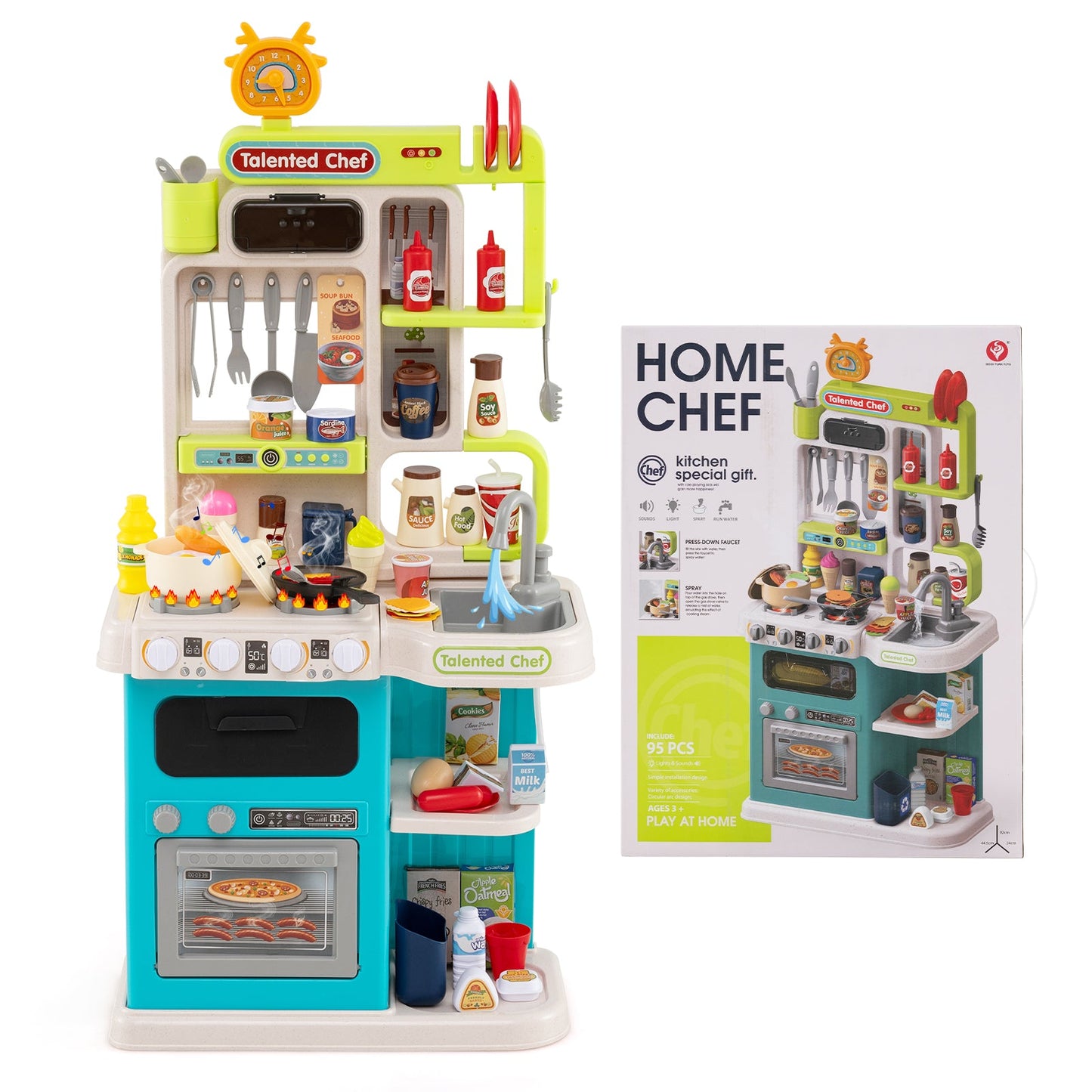 Kids Kitchen Playset Pretend Play Kitchen with Realistic Sounds and Lights