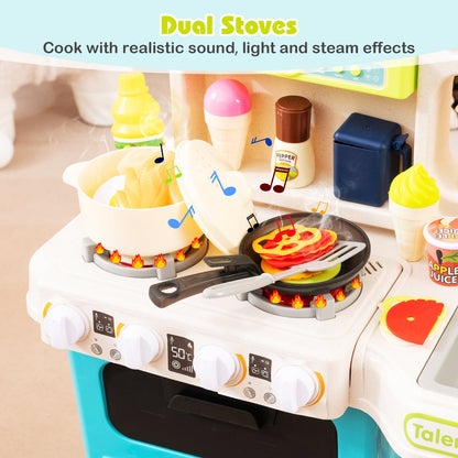 Kids Kitchen Playset Pretend Play Kitchen with Realistic Sounds and Lights