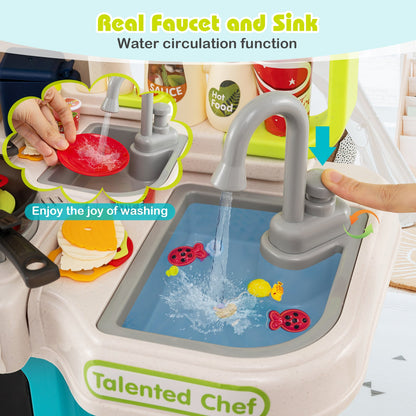 Kids Kitchen Playset Pretend Play Kitchen with Realistic Sounds and Lights