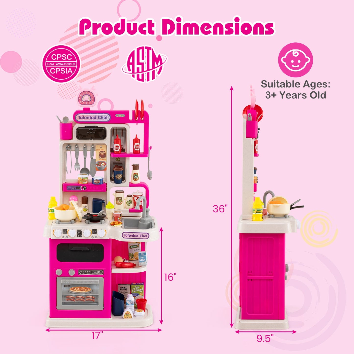 Kids Kitchen Playset Pretend Play Kitchen with Realistic Sounds and Lights