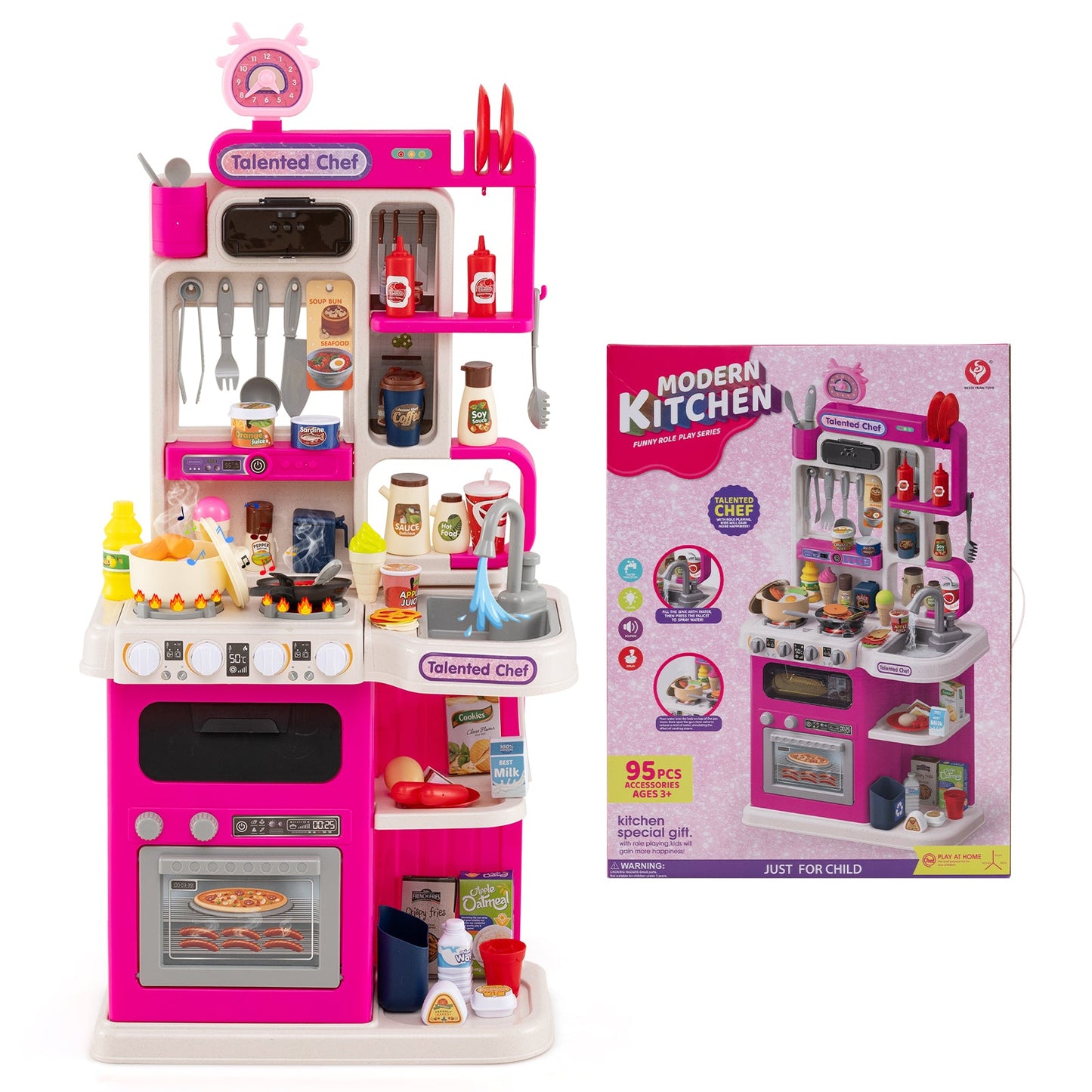 Kids Kitchen Playset Pretend Play Kitchen with Realistic Sounds and Lights