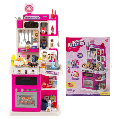 Kids Kitchen Playset Pretend Play Kitchen with Realistic Sounds and Lights