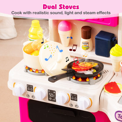 Kids Kitchen Playset Pretend Play Kitchen with Realistic Sounds and Lights