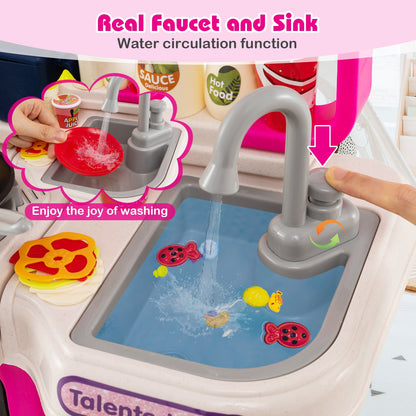 Kids Kitchen Playset Pretend Play Kitchen with Realistic Sounds and Lights
