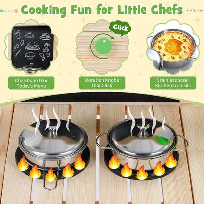 Kids Mud Kitchen Play Pretend Kitchen with Chalkboard for Kids Aged 3+