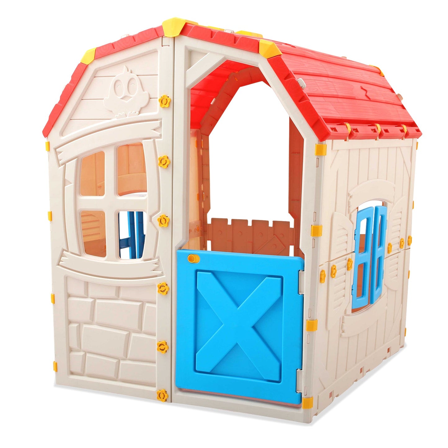 Kids Outdoor Playhouse with Openable Windows and Door for Indoor Room