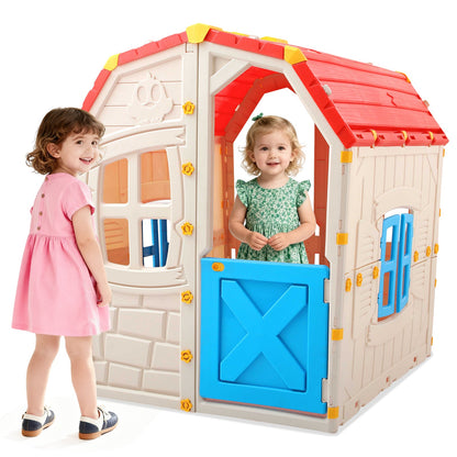Kids Outdoor Playhouse with Openable Windows and Door for Indoor Room