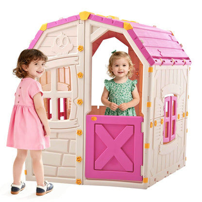 Kids Outdoor Playhouse with Openable Windows and Door for Indoor Room