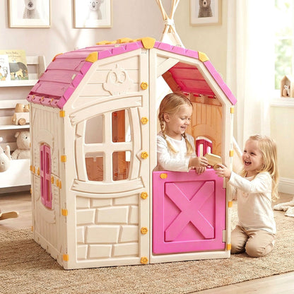 Kids Outdoor Playhouse with Openable Windows and Door for Indoor Room
