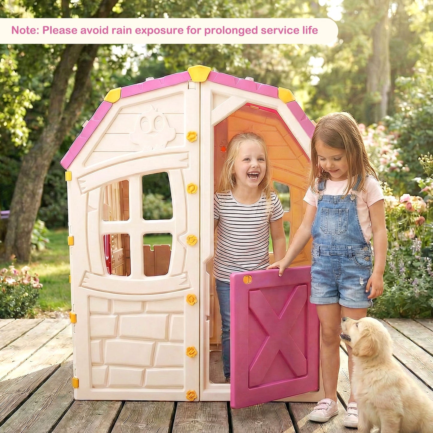 Kids Outdoor Playhouse with Openable Windows and Door for Indoor Room