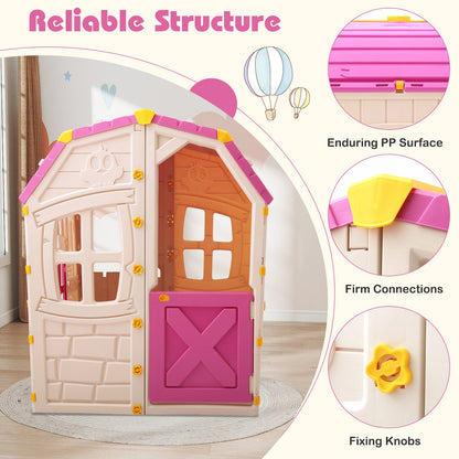 Kids Outdoor Playhouse with Openable Windows and Door for Indoor Room