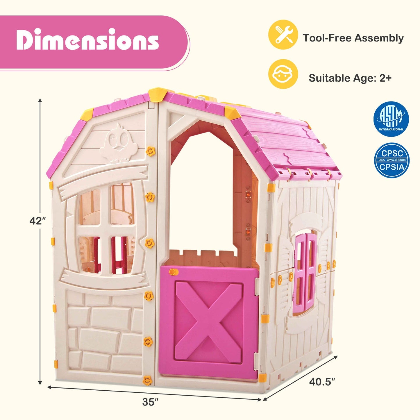 Kids Outdoor Playhouse with Openable Windows and Door for Indoor Room