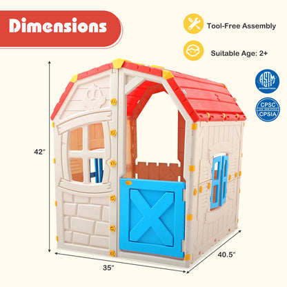 Kids Outdoor Playhouse with Openable Windows and Door for Indoor Room