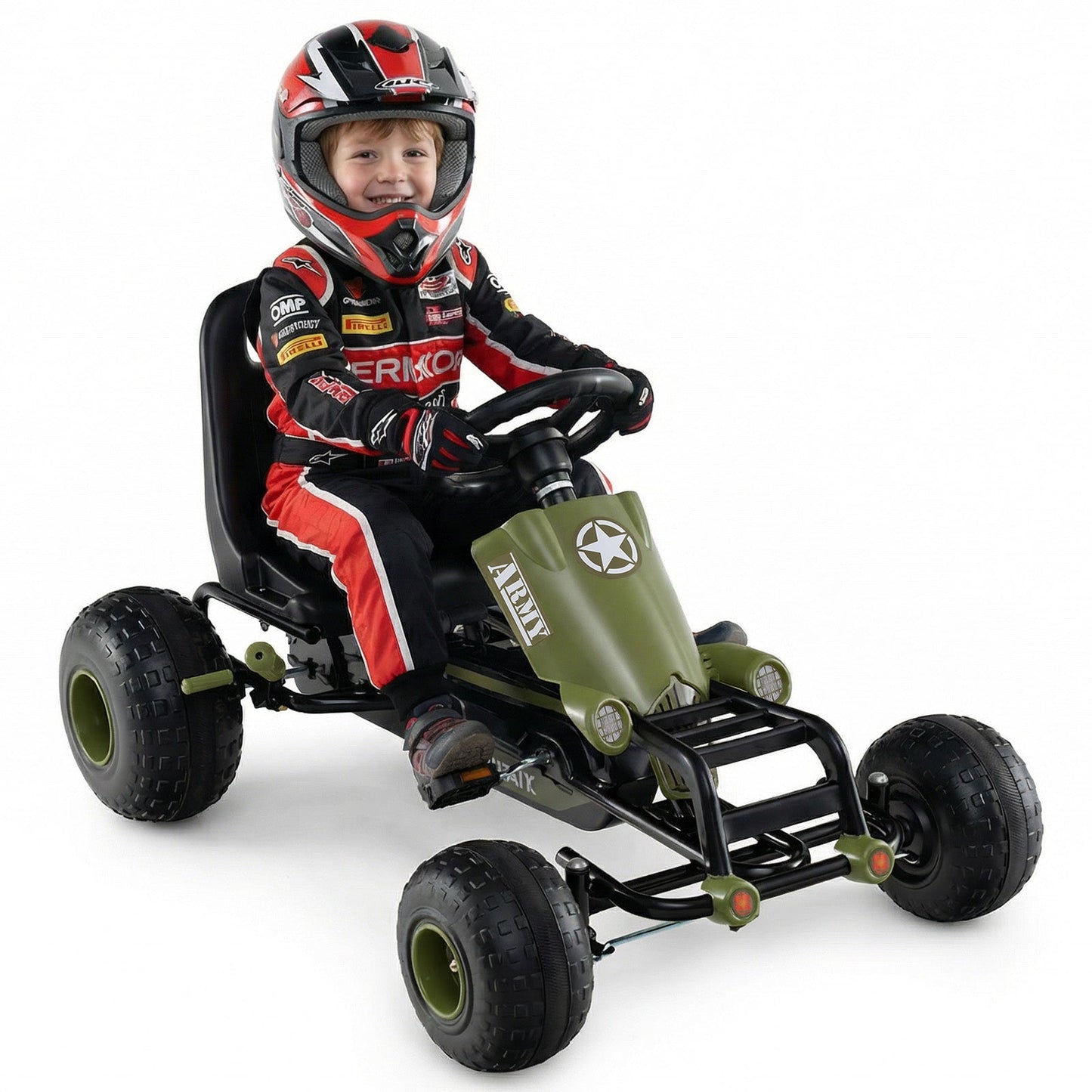 Kids Pedal Go Kart with Steering Wheel and Gear Shifter and Handbrake