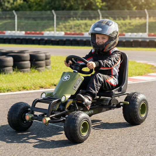 Kids Pedal Go Kart with Steering Wheel and Gear Shifter and Handbrake