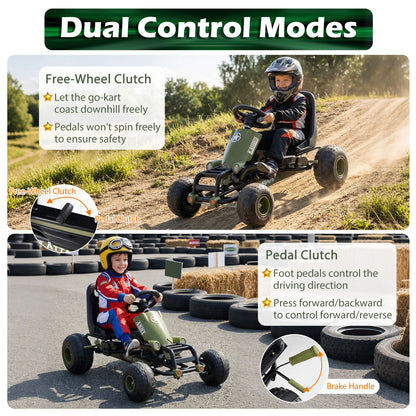 Kids Pedal Go Kart with Steering Wheel and Gear Shifter and Handbrake
