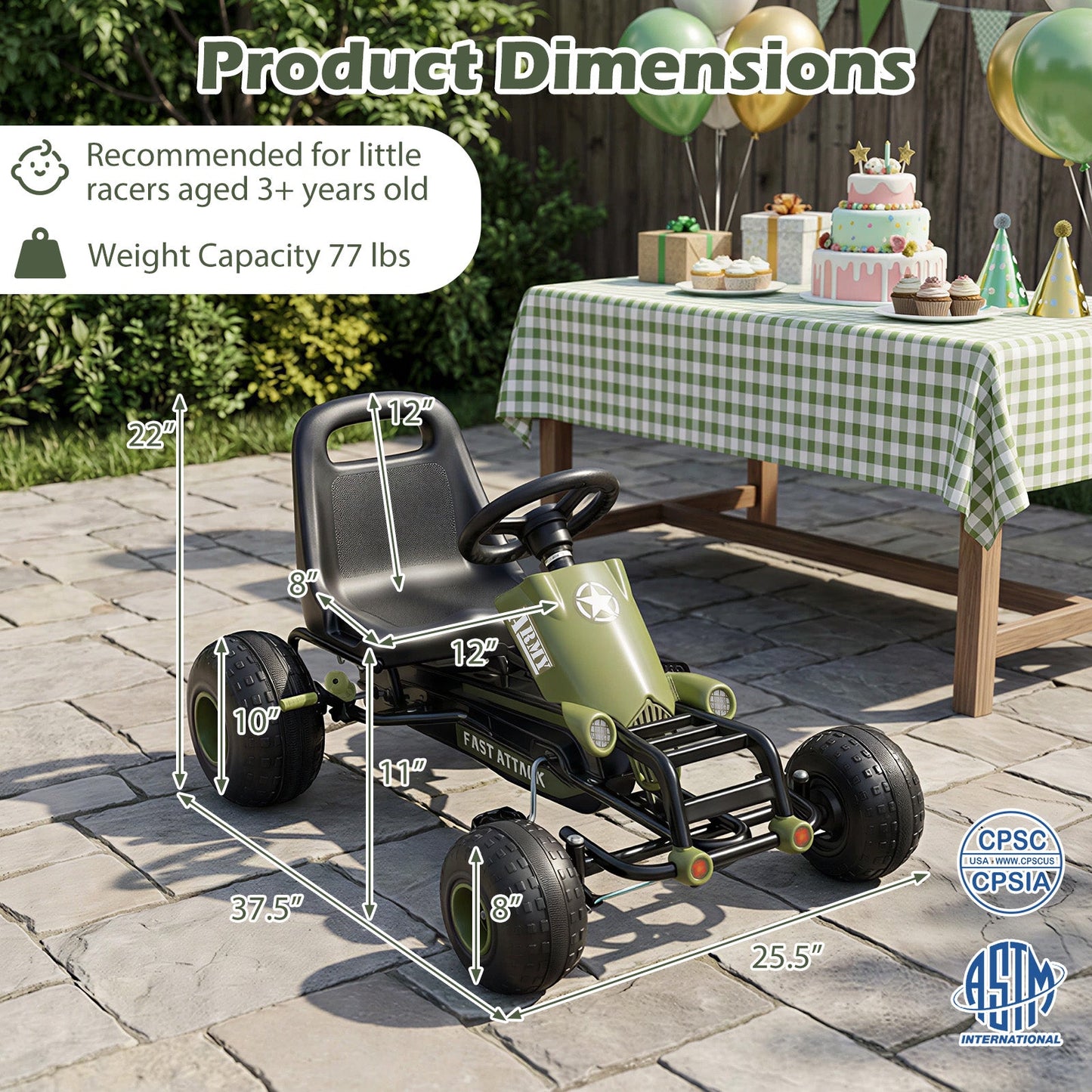 Kids Pedal Go Kart with Steering Wheel and Gear Shifter and Handbrake
