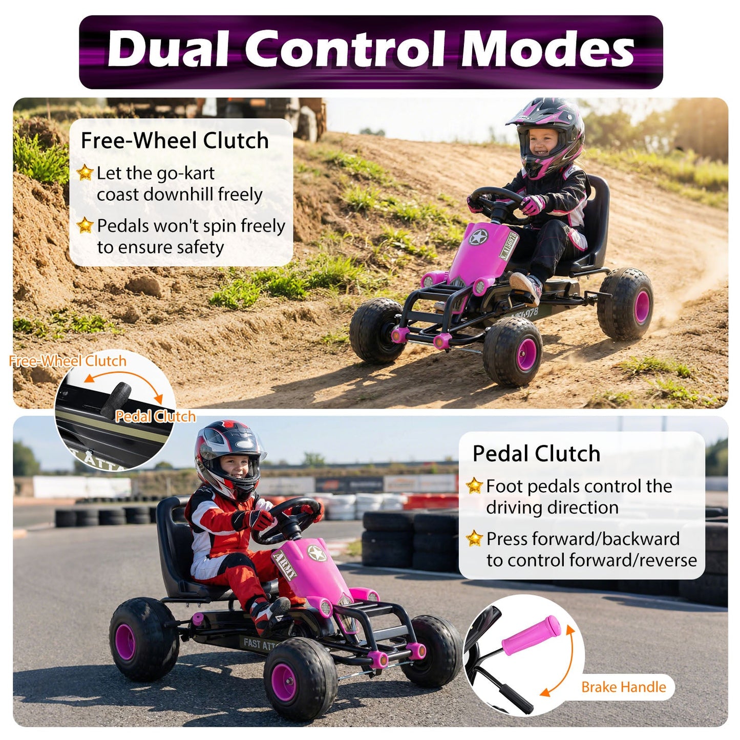 Kids Pedal Go Kart with Steering Wheel and Gear Shifter and Handbrake