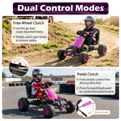 Kids Pedal Go Kart with Steering Wheel and Gear Shifter and Handbrake