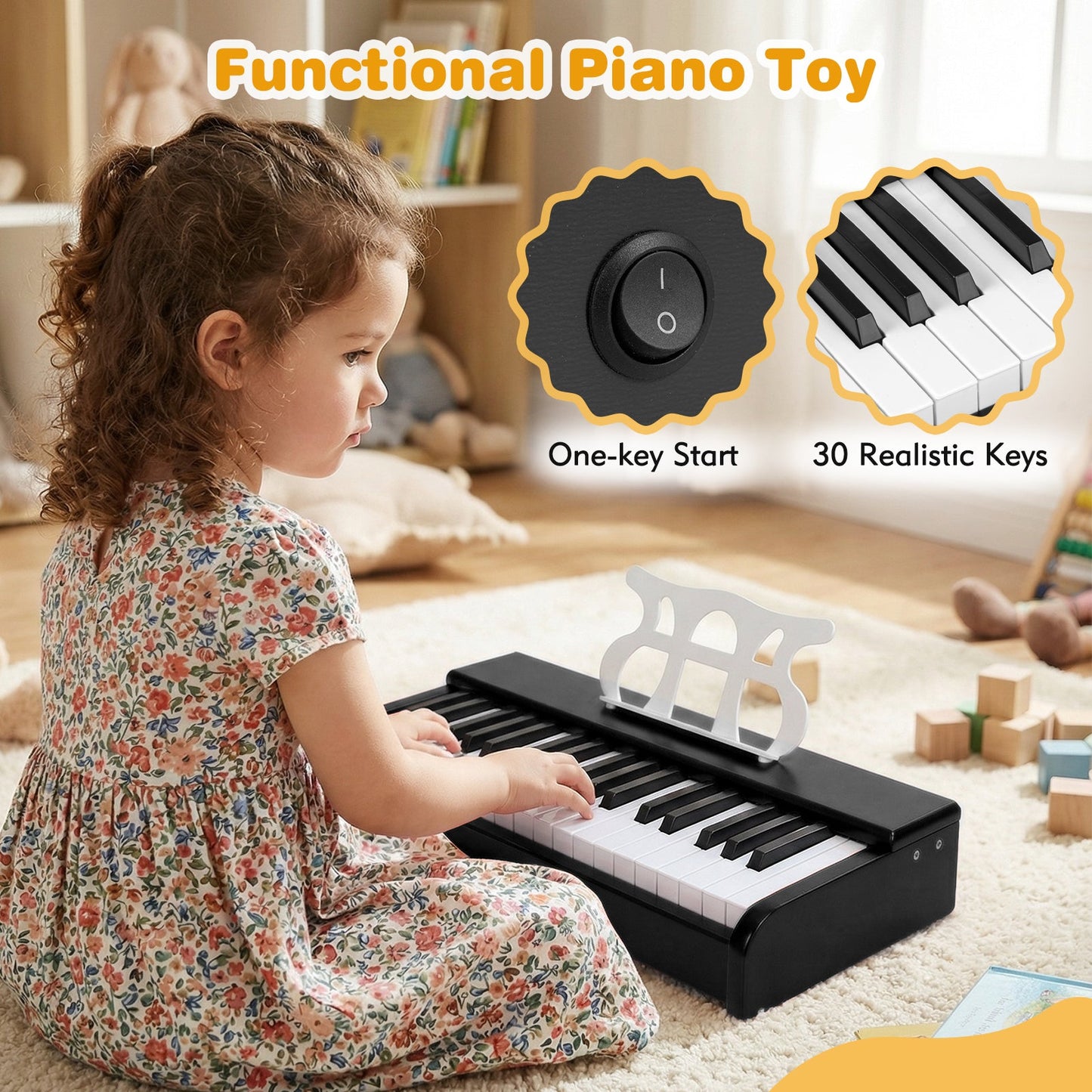 Kids Piano Keyboard 30 Keys Digital Piano with Music Stand for 3+ Years Old Beginners