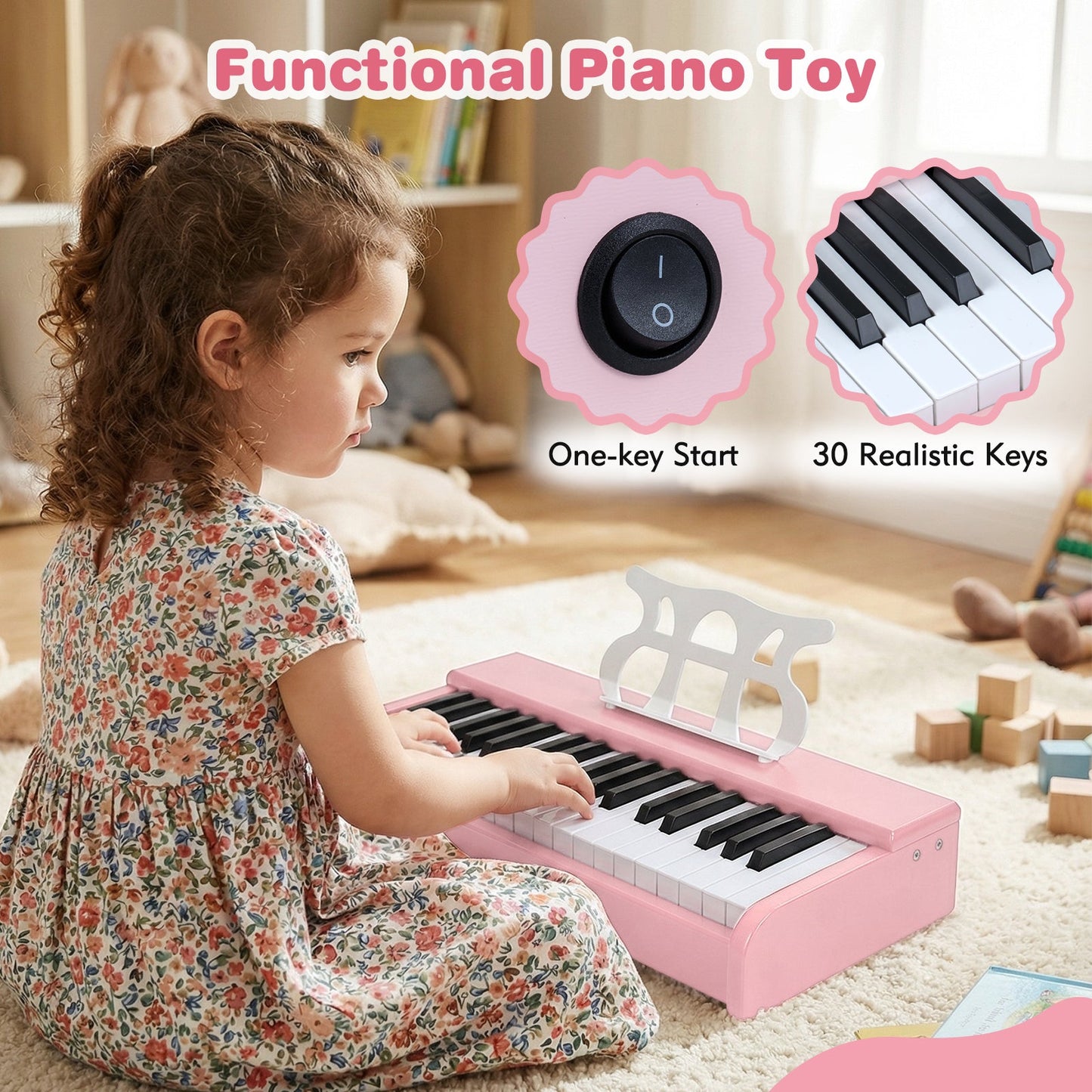 Kids Piano Keyboard 30 Keys Digital Piano with Music Stand for 3+ Years Old Beginners