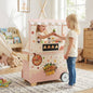 Kids Pizza Food Truck Wooden Pretend Play Snack Cart with Oven-Pink