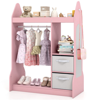 Kids Play Armoire Dresser with Cloth Hanger-Pink