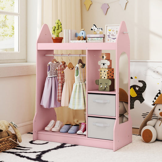 Kids Play Armoire Dresser with Cloth Hanger-Pink