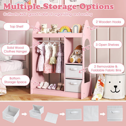Kids Play Armoire Dresser with Cloth Hanger-Pink