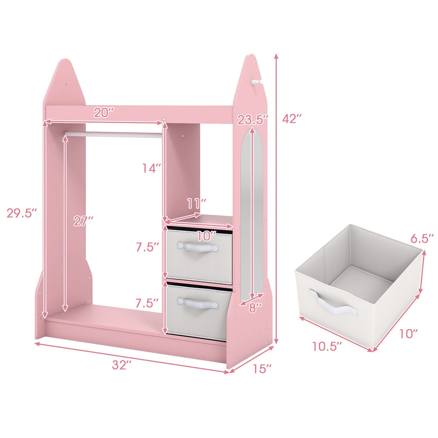 Kids Play Armoire Dresser with Cloth Hanger-Pink